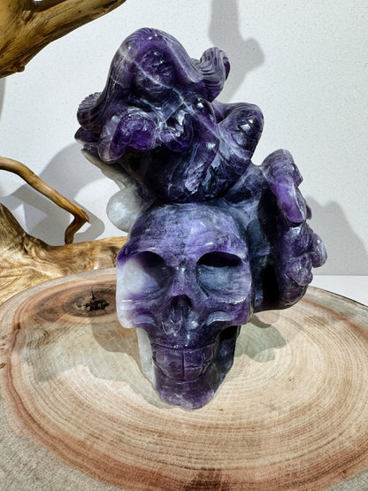 Deep purple amethyst skull with siren