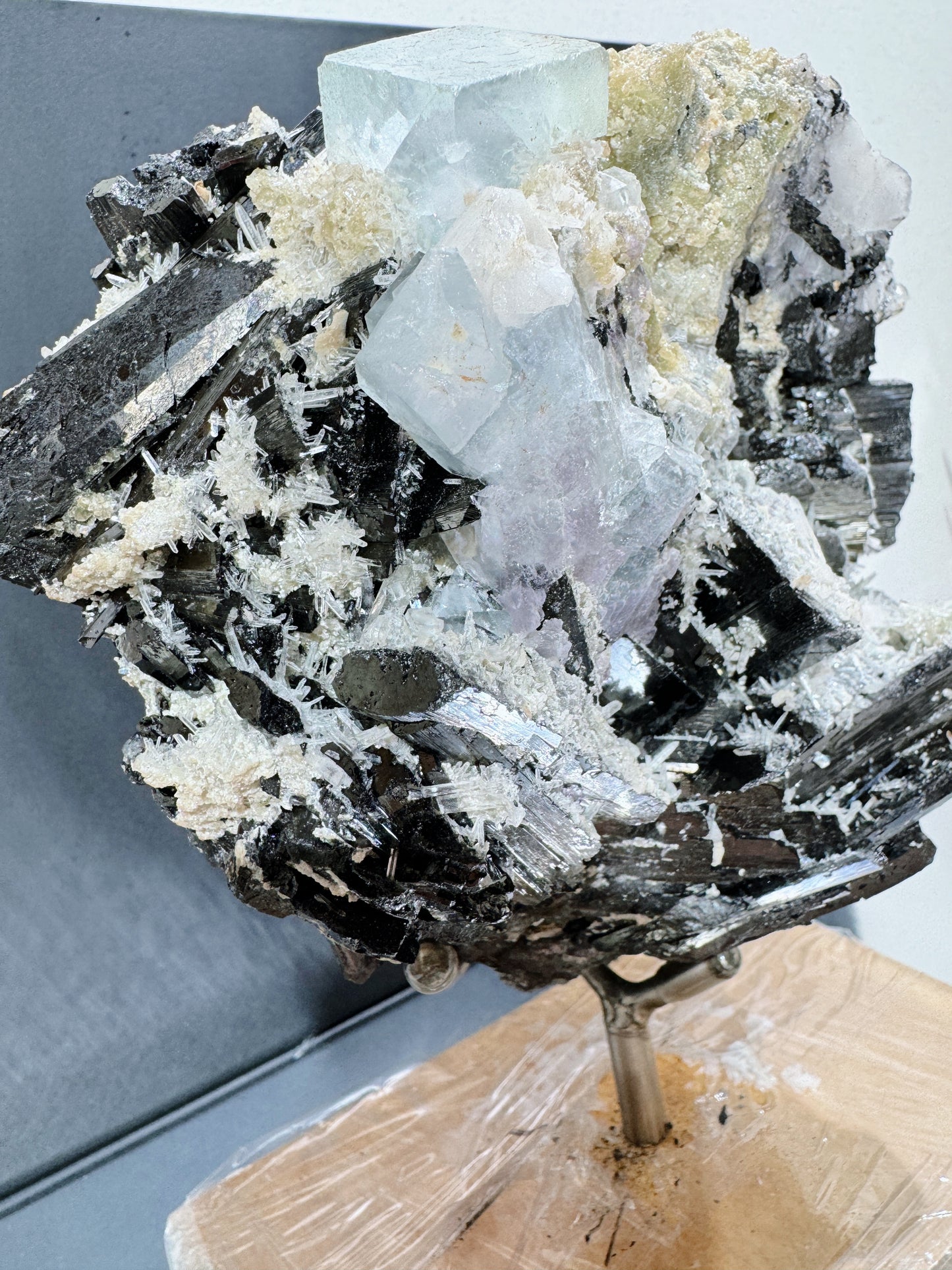 teal blue fluorite with wolframite