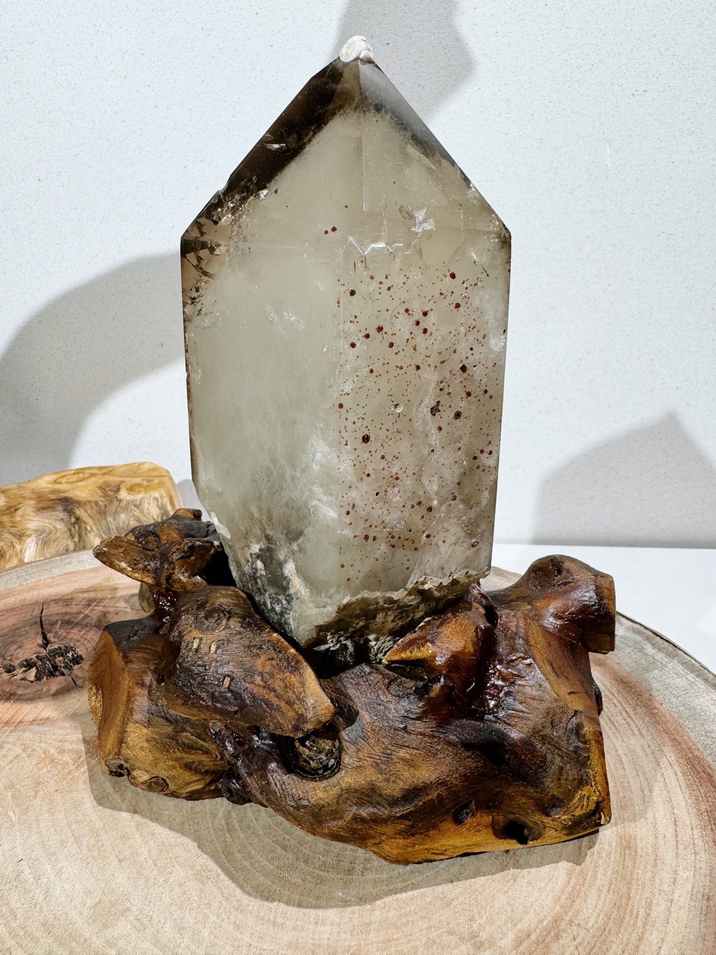 red garnet with smoky quartz tower