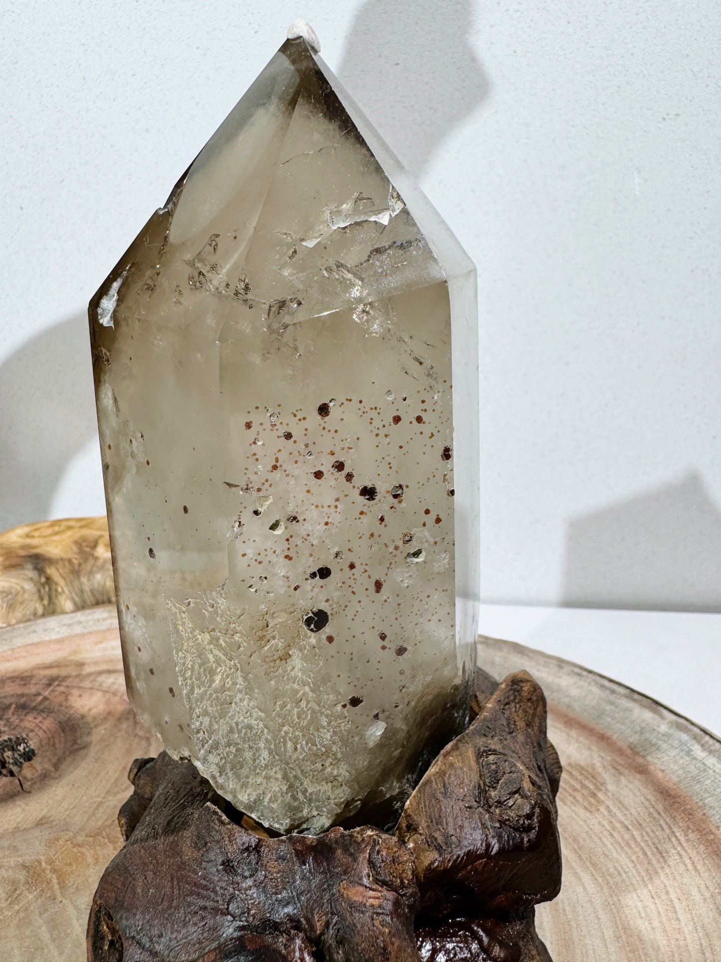 red garnet with smoky quartz tower