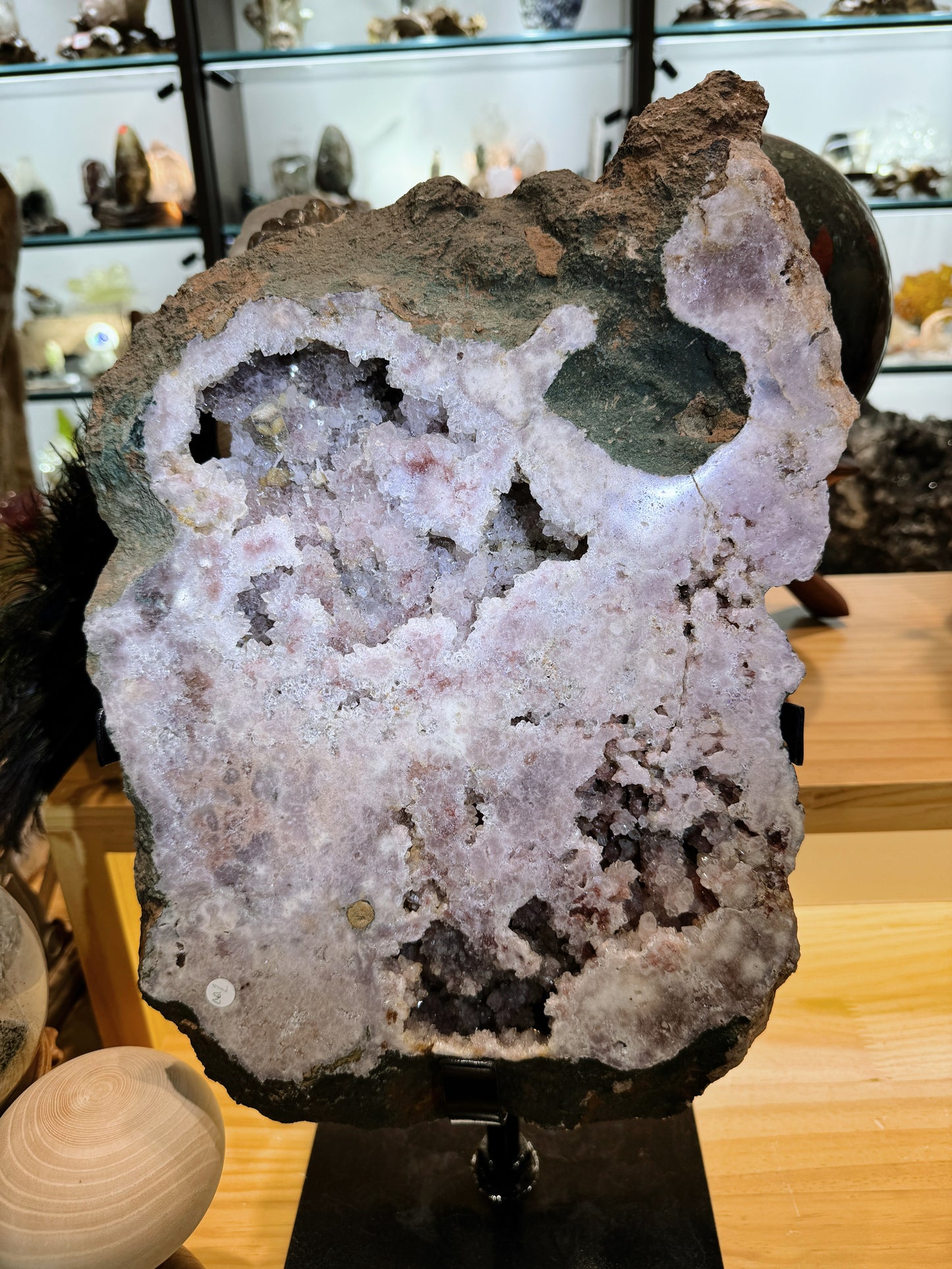 pink amethyst slab with yellow apatite