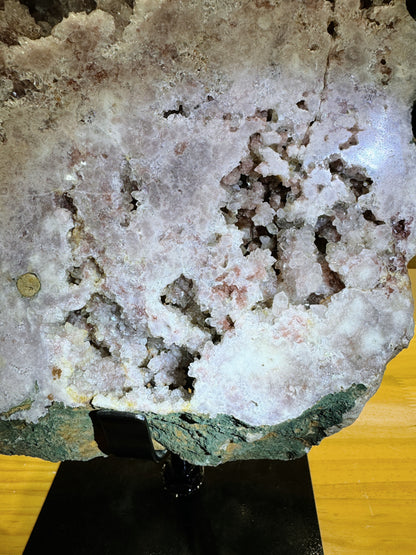 pink amethyst slab with yellow apatite