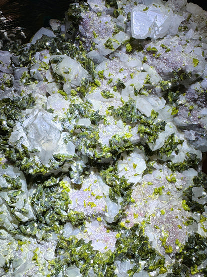 shiny green epidote with quartz cluster