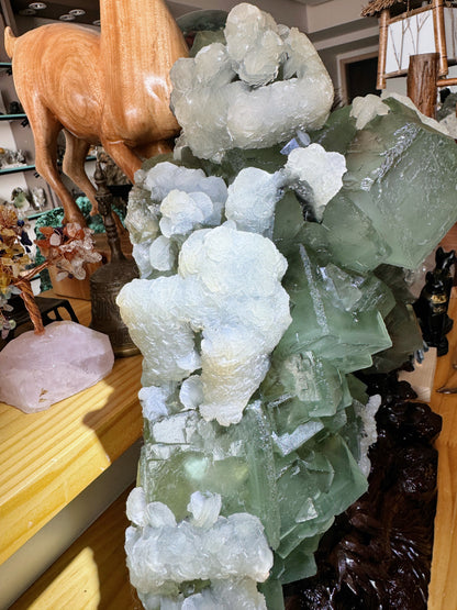 huge green fluorite cube with white byrite